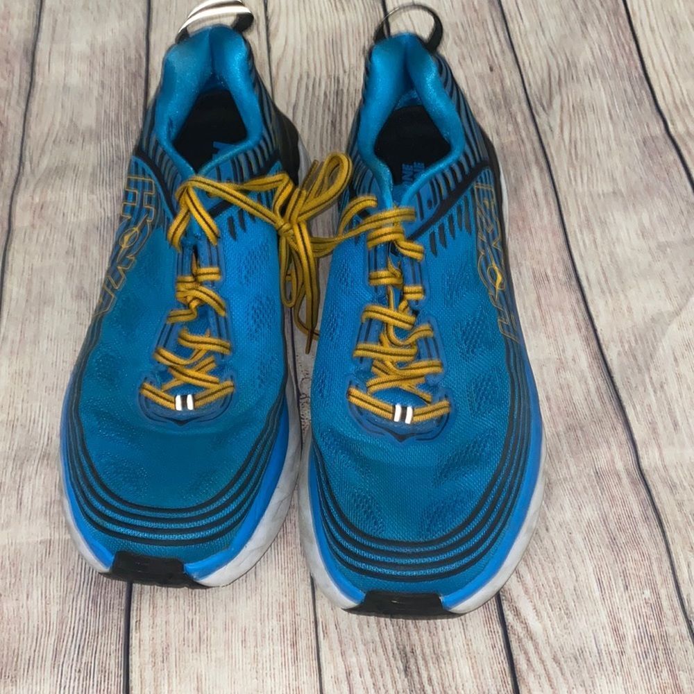 Men’s HOKA ONE ONE Bondi 6 Comfort Cushioned Running Sneakers Blue Yellow